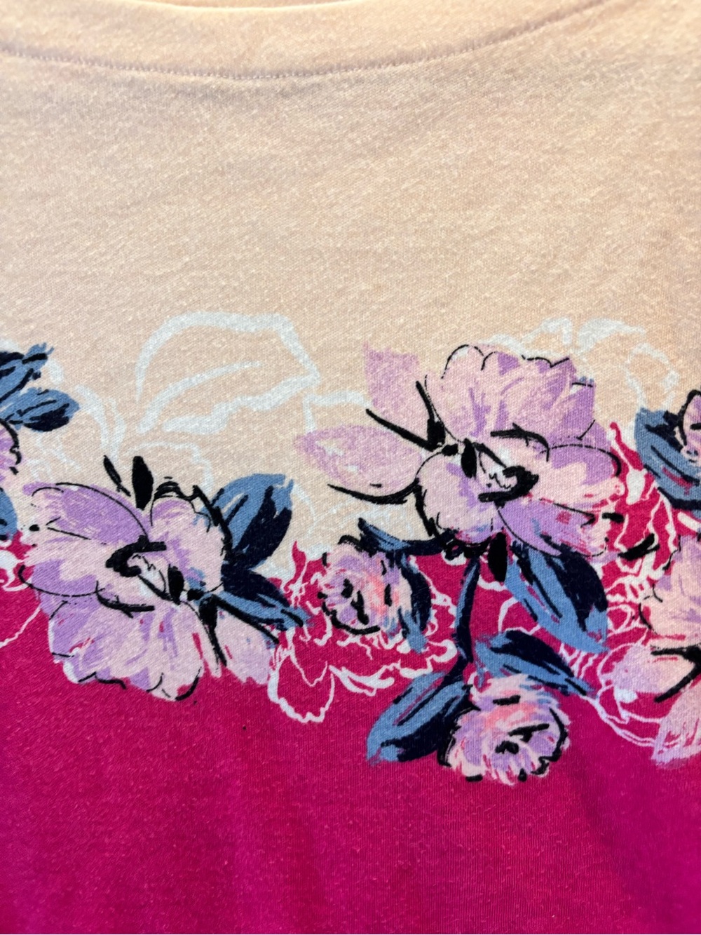 Unbranded XL Pink Floral Ombre Boat Neck Top‎ 3/4 Roll Sleeve - Picture 2 of 7